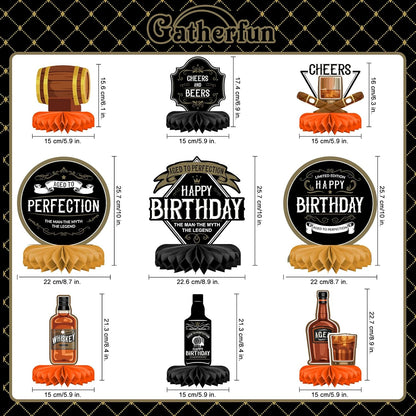 Whiskey pattern Birthday Party Decorations for MenTable Centerpiece Whiskey Honeycomb Table Toppers for 30th 40th 50th 60th 70th 80th Birthday decorations