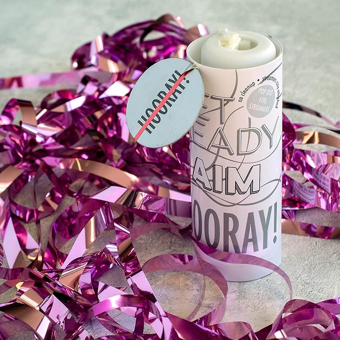 Simplicity Pink Foil No-Mess Celebration Pop Out Streamers, 14 Piece, for Gender Reveals, Birthday Parties, and More