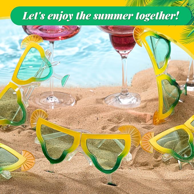 6 Pcs Margarita Funny Sunglasses Party Decor Eyeglasses Hawaiian Sunglasses for Summer Beach Luau Tropical Party(Green)