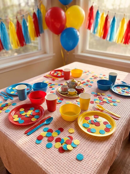 Carnival Circus Table Confetti Red Yellow and Blue 1 inch Crepe Paper Dots Table Scatter Confetti for Birthday Paw Party Decorations 1000 Pcs