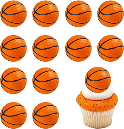 24Pcs Basketballs Cupcake Toppers Foam Sports Ball Cupcake Picks for Baby Shower Kids Basketball Theme Birthday Party Cake Decorations Supplies