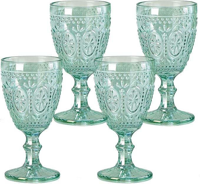 abrwyy Green Wine Glasses set of 4, Green Goblets, Vintage Drinking Glassware, Colored Glassware Set for Party Home Wedding Baby Shower