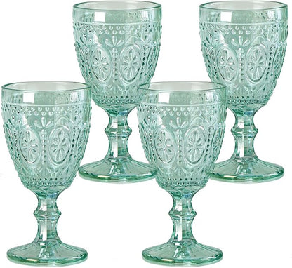 abrwyy Green Wine Glasses set of 4, Green Goblets, Vintage Drinking Glassware, Colored Glassware Set for Party Home Wedding Baby Shower