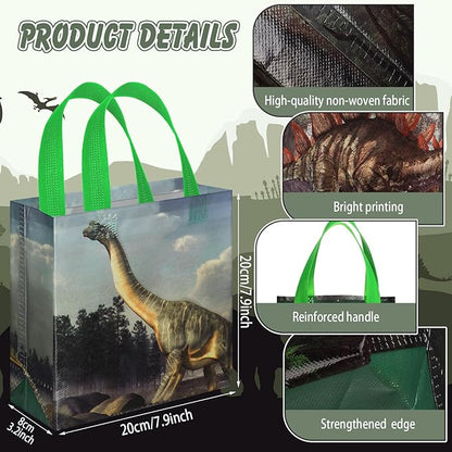 Sweetude 40 Pcs Dinosaur Gift Party Favor Bags with Handle, Non Woven Goodie Bags Birthday Favor for Birthday Baby Shower Packaging Supplies