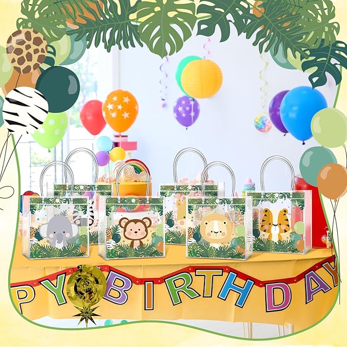 Aliceset 24 Pcs Gift Bags with Handle Clear PVC Candy Treat Goodies Tote Bags for Summer Birthday Party Favor Supplies