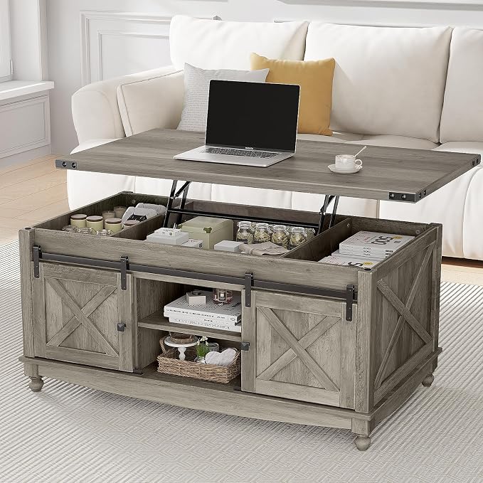 ALLSTAND 48" Farmhouse Lift Top Coffee Table