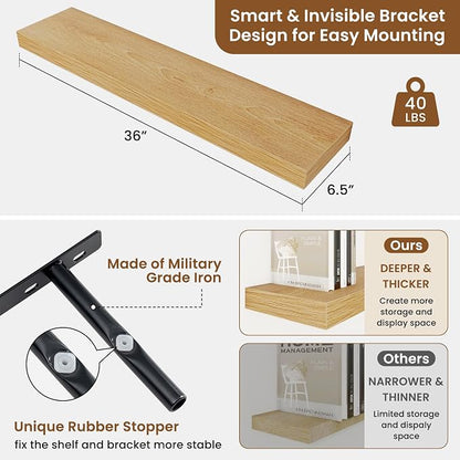 fuqing Floating Shelves for Wall, Wall Mounted Wood Floating Shelf