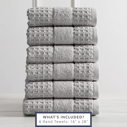 Market & Place 100% Cotton Super Soft Luxury Hand Towel Set | Quick-Dry and Highly Absorbent | Waffle Textured | 550 GSM | Includes 6 Hand Towels | Harper Collection (Light Grey)