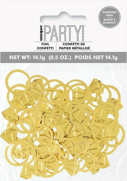 Gold Diamond Ring Foil Confetti (0.50 oz.) - Premium Quality & Unique Design - Ideal for Bridal Showers, Bachelorette & Engagement Parties (1 Pack)