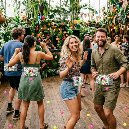 4 Sets Luau Party Games Tropical Hawaiian Luau Safari Shake Box, 4 Adjustable Belts and 80 Balls, Swing Shaking Balls Set for Adults Outdoor Indoor Group Party Game