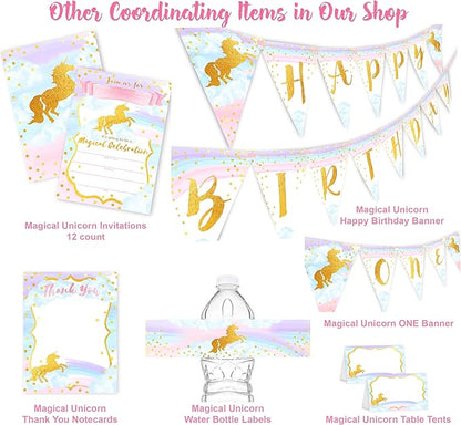 Magical Unicorn 12 LARGE Invitations - 12 Invitations + 12 Envelopes - DOUBLE SIDED