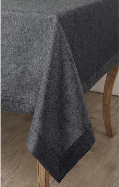 Solino Home Linen Tablecloth 60 x 156 Inch - 100% Pure Linen Charcoal Grey Table Cloth for Rectangular Tables - Athena, Machine Washable Cloth Tablecloth for Spring