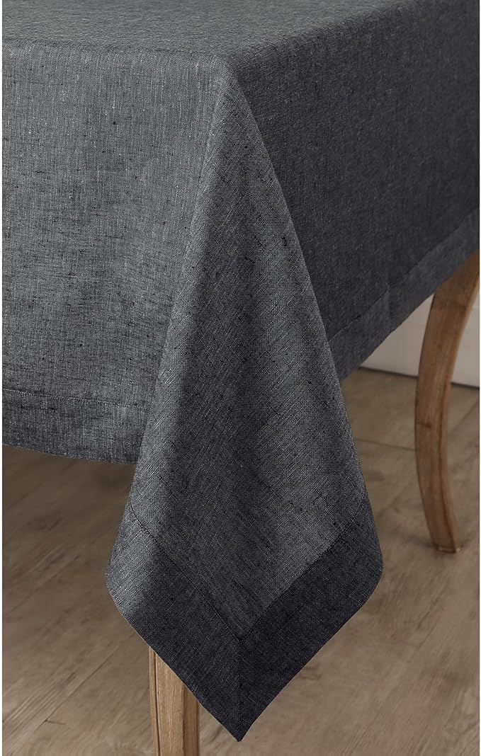 Solino Home Linen Tablecloth 54 x 72 Inch - 100% Pure Linen Charcoal Grey Table Cloth for Rectangular Tables - Athena, Machine Washable Cloth Tablecloth for Winter, Spring