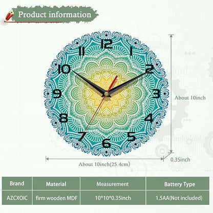 Wall Clocks Battery Operated,Blue Yellow Mandala Clock for Living Room,Decorative Wall Clock for Living Room, Bedroom, Bathroom and Kitchen,10 Inch