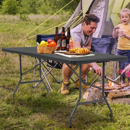 Folding Table 6 FT Heavy Duty Plastic Foldable Table with Carrying Handle for Garden Party Picnic Camping BBQ Dining Kitchen Wedding Market Events, Black