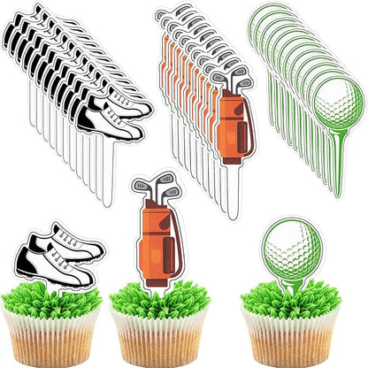 Golf Theme Cupcake Toppers Golf Shoe Cupcake Picks Golf Bag Toothpicks Golf Ball Birthday Cake Decorations for Baby Shower Party Favors Supplies (48 Pcs)
