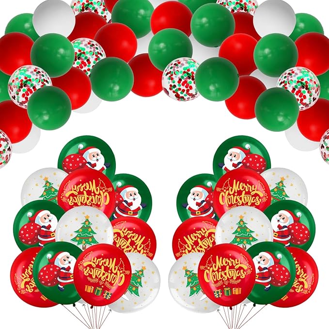 100PCS Christmas Balloons for Party Decorations Xmas Balloons Garland Arch Kit with Red Green Balloon Christmas Tree Santa Claus Latex Balloon for Christmas Party Decor Xmas Birthday party Decorations