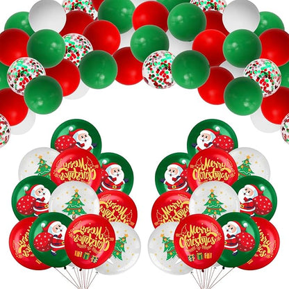 100PCS Christmas Balloons for Party Decorations Xmas Balloons Garland Arch Kit with Red Green Balloon Christmas Tree Santa Claus Latex Balloon for Christmas Party Decor Xmas Birthday party Decorations