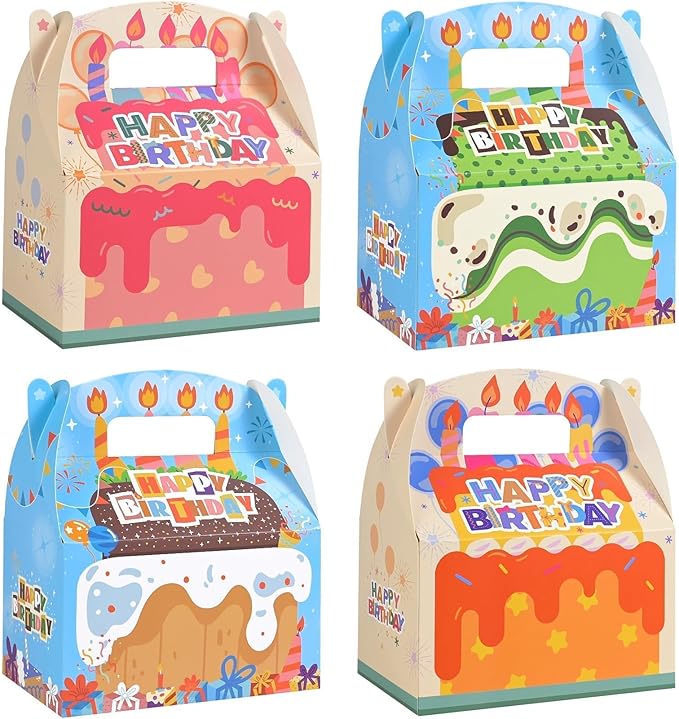 WERNNSAI 12 Pack Birthday Party Favor Boxes - Happy Birthday Party Decorations Candy Boxes for Girls Boys Gift Wrapping Cake Goodies Bags with Handle for Party Supplies
