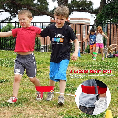 28PCS Potato Sack Race Bags, Egg and Spoon Race,Carnival Games 3-Legged Relay Race Bands, Outdoor Games for Kids and Adults (with Game Prizes & Whistles), Outside Yard Lawn Birthday Party Games