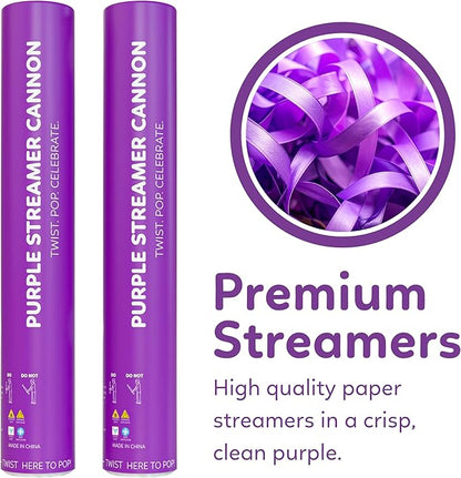 2 Pack Streamer Cannon Confetti Poppers | Biodegradable Purple Confetti | TUR Party Supplies | Launches Up to 25ft | Giant (12 in) | Party Poppers for Graduation, Birthdays, Weddings, and Celebrations