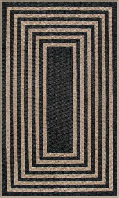 Lahome Enfys Modern Geometric Easy Jute Outdoor Rug, 3x5 Black Indoor Outdoor Carpet for Living Room Entryway, Farmhouse Non Slip Non Shedding Washable Area Rug for Patio Courtyard Bedroom