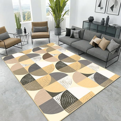 Merelax 5x8 Geometric Rug for Livingroom Bedroom - Washable Non-Slip Abstract Multi-Color Area Rug, Indoor Floor Carpet Low Pile Soft Rug for Dining Room, Mudroom, Modern Aesthetic Decor, Light Tan