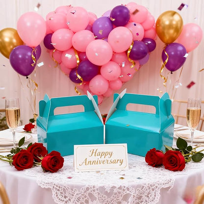 XAGLVV 24 Pack Shiny Teal Paper Gable Boxes,6.2 Inch Candy Boxes with Handle, Snack Party Favor& Gift Cookie bags for kids Birthday,Wedding, Baby Shower, Graduation.