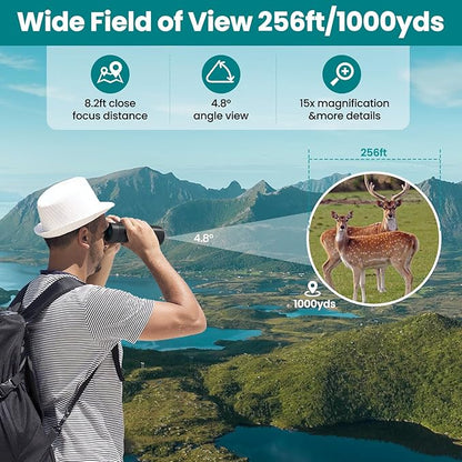 15X45 Professional HD Binoculars for Adults High Powered with Phone Adapter, IPX7 Waterproof Binoculars with Large Eyepiece for Huting Bird Watching Hiking Hunting Cruise Ship