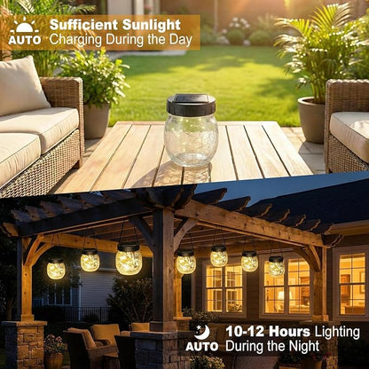2 Pack Small Solar Lanterns Outdoor Waterproof, Cracked Glass Hanging Globe Lights for Backyard Patio Garden Pathway Balcony and Table Decor, Warm White - Gifts for Women Mom Homeowners
