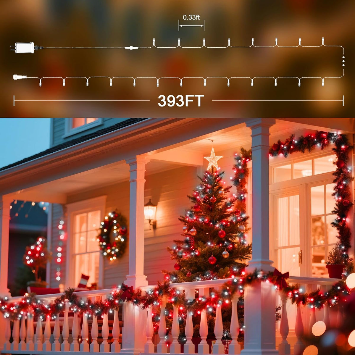 393 FT 1000 LED String Lights Outdoor Indoor, Christams String Lights Waterproof 8 Modes & Timer, Fairy Lights Plug in for Bedroom, Weeding, Patio, Party, Holiday,Christmas Decor (Red+White)