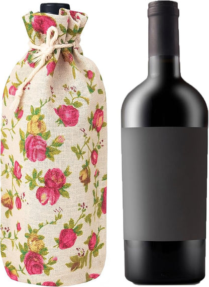 Mandala Crafts 14X6 Inch Rose Burlap Drawstring Gift Bags for Favors - 15 Long Linen Sacks Gift Pouches for Wine Bags
