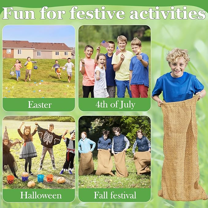 CWLAKON 6 Pack Large Burlap Potato Sack Race Bags for Kids Adults, Field Day Family Reunion 4th of July Easter Halloween Game, Outdoor Camping Picnic Birthday Party Outside Yard Lawn Carnival Games