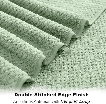8-Piece Bath Towel Set, 2 Extra Large Bath Towel Sheets, 2 Hand Towels and 4 Washcloths - Highly Absorbent Quick Dry Polyester,Ultra Soft Towel Set for Bathroom, Waffle Weave Design, Pack of 8, Green