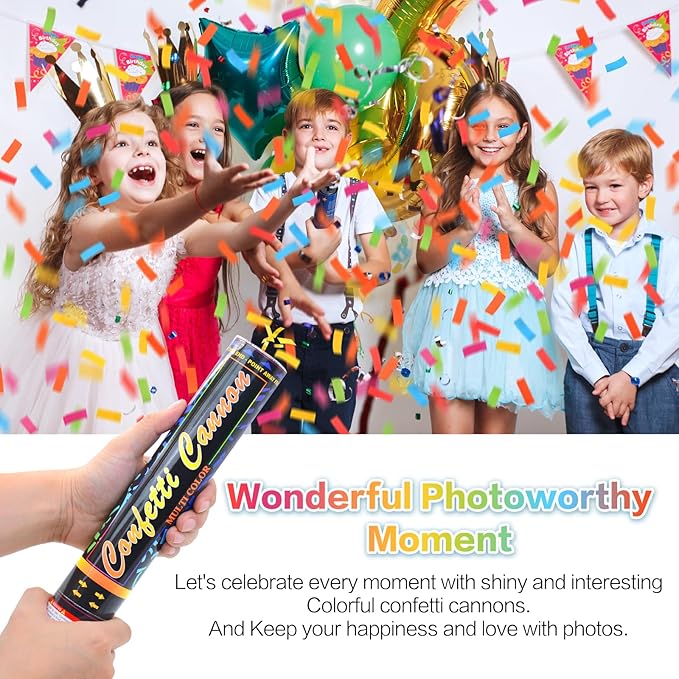 FIEKEICC Confetti Cannon Multicolor 12 Pack Biodegradable Confetti Popper Party Confetti Shooters12 Inch Confetti Popper Cannons Confetti Poppers for Wedding,Birthday,Graduation, New Years Celebration
