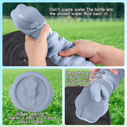 Dog Water Bottle Collapsible & Portable Squeeze, 9oz-17oz Water Dispenser & Folding Bowl,5 Levels Capacity in 1,Carabiner Clip,100% Food-Grade Silicone, Outdoor Walking,Hiking,Travel
