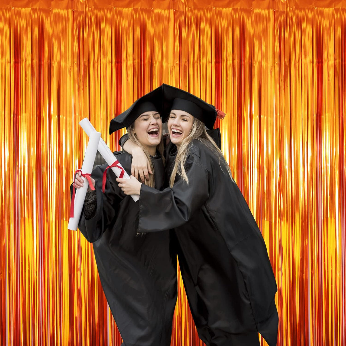 GOER 3.2 ft x 8.2 ft Metallic Tinsel Foil Fringe Curtains Party Photo Backdrop Party Streamers for Birthday,Graduation,New Year Eve Decorations Wedding Decor (4 Packs,Orange)