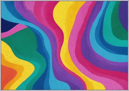 Rainbow Abstract Rugs 6x8, Colorful Retro 70s Washable 6 x 8 Area Rug for Living Room, Bedroom, Low Pile Non Slip Stain Resistant Carpet, Abstract Home Decor Accessories & M889