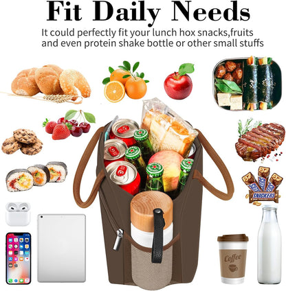 Coobiiya Lunch Bag Women, Lunch Box for Women Adult Men, Small Leakproof Cute Lunch Tote Large Capacity Reusable Insulated Cooler Lunch Container for Work/Office/Picnic/Travel-Brown