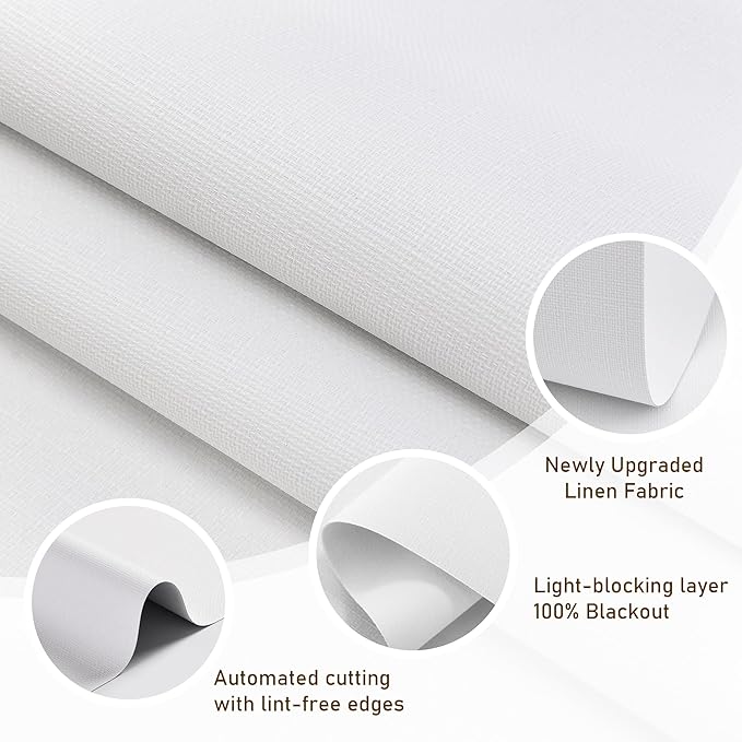AOSKY Linen Roller Blinds Shades for Indoor Windows Pull Down Cordless Blackout Black Out Window Shade 30.5 Inch Blinds for Home White