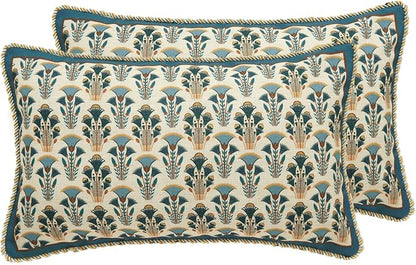 patdrea Designer Rectangle Throw Pillow Covers Set of 2,Rustic Vintage Blue Linen with Floral Pattern Pillow Cover,Decorative Lumbar Pillowcases Cushion for Bed Living Room Outdoor Car,12"x20"