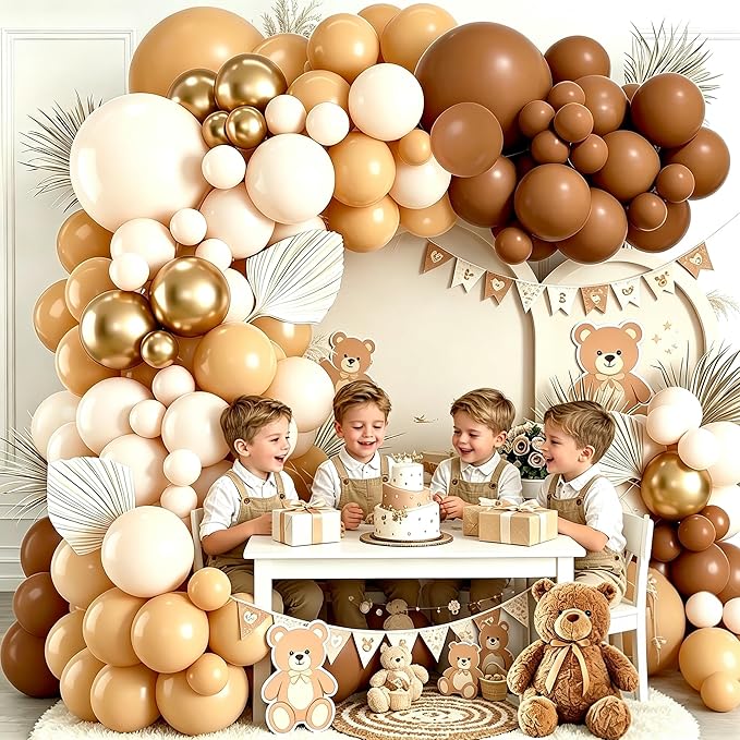 Netural Balloon Arch Kit, Brown White Balloons Nude Tan Metallic Gold Sand White Balloons for Teddy Bear Baby Shower Boho Netural Jungle Safari Birthday Wedding Gender Reveal Decorations
