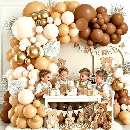 Netural Balloon Arch Kit, Brown White Balloons Nude Tan Metallic Gold Sand White Balloons for Teddy Bear Baby Shower Boho Netural Jungle Safari Birthday Wedding Gender Reveal Decorations