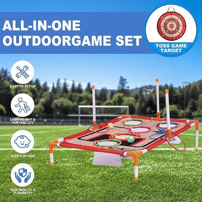 Bean Bag Toss & Ball Toss & Ring Toss,5-in-1 Outdoor Toys for Kids,Family Games for Kids and Adults,Gift for Christmas and Birthday