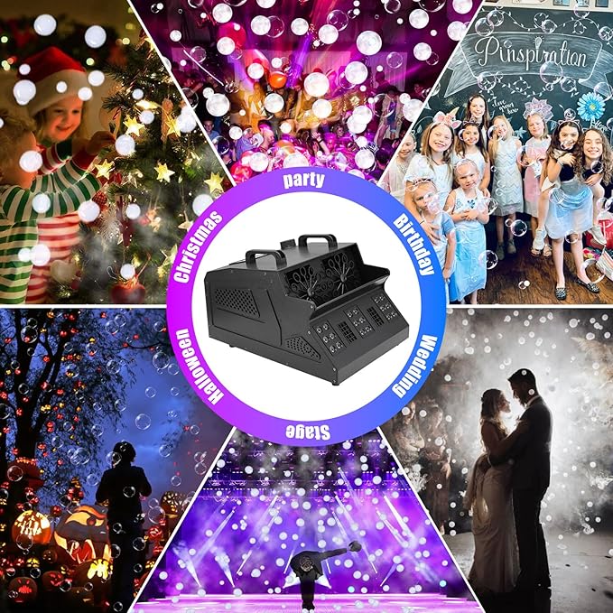 1500W Fog Bubble Machine 18 RGB Lights Smoke Machine with 2 Bubble Fans DMX Control for Party Wedding Indoor DJ Halloween Chirstmas Outdoor