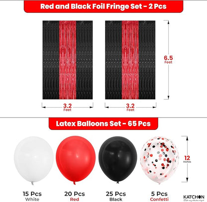 KatchOn, Huge Red and Black Party Decoration - Pack of 67 | Fringe Curtain with Latex and Confetti Balloons for Casino Theme Party Decorations | Graduation Decorations 2026 | Birthday Party Decor