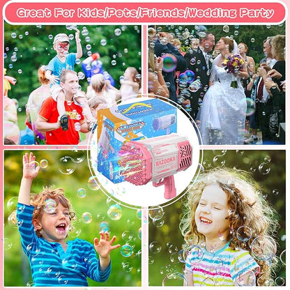Bubble Machine Gun, 69 Holes Bubble Gun with Lights, Pink Outdoor Summer Beach Kids Bubbles Toys Birthday Wedding Party Halloween Fun for Girls Boys