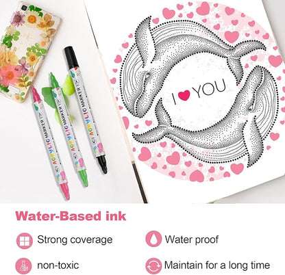 KEMYR 12 Colors Acrylic Paint Pens, Dual Tip Acrylic Paint Markers for Paper, Wood, Canvas, Stone, Rock Painting, Glass, Fabric, DIY, Ceramic, Art Supplies for Adults Drawing (Dot + Fine)