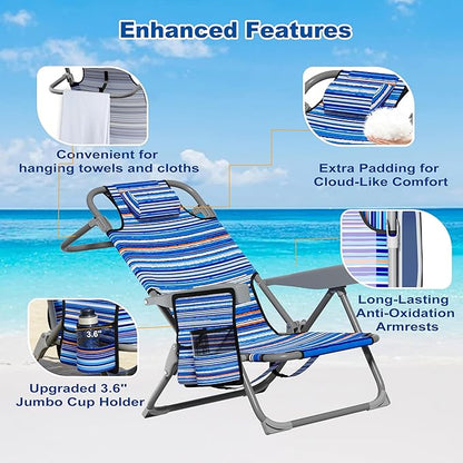 DIAMONDFORGE Lightweight Portable Beach Chair for Adults, 350 LBS Capacity Backpack Beach Chair, Reclining Beach Chair with 5-Position Lay Flat, Large Cup Holder for Beach Camping Sports, 1 Pack