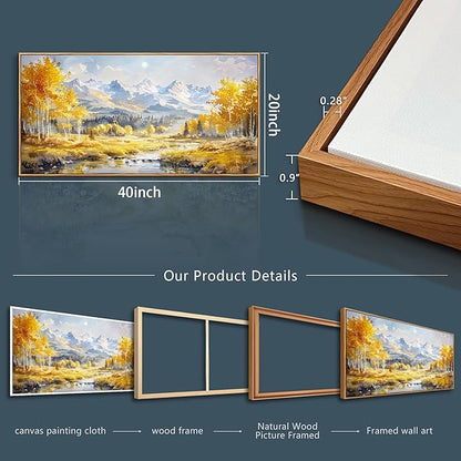ZUITINGHUA Wood Framed Canvas Wall Art For Living Room Wall Decor For Bedroom Office Wall Decorations Yellow Tree Landscape Paintings Mountain Pictures Artwork Room Aesthetic Home Decor 20x40 In